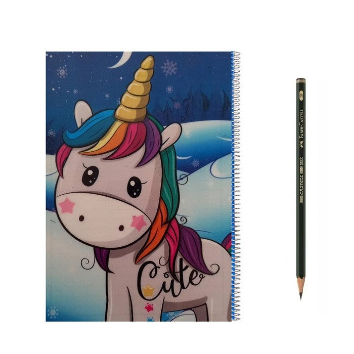 دفتر مشق 50 برگ مدل یونیکورن به همراه مداد