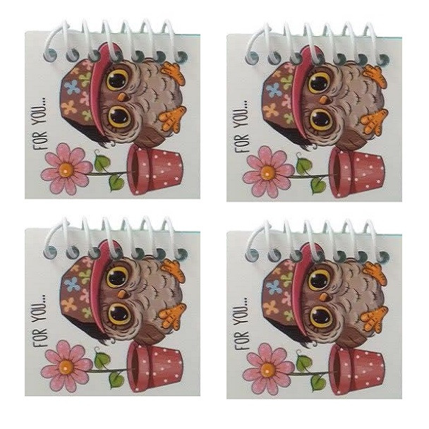 دفترچه یادداشت 30 برگ مدل جغد و گلدان طرح مینی بسته 4 عددی