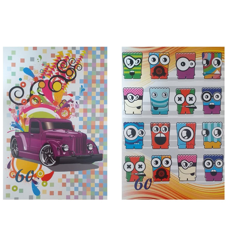 دفتر مشق 60 برگ مدل ماشین و ایموجی بسته 2 عددی