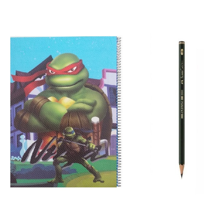 دفتر مشق 100 برگ مدل لاک پشت های نینجا به همراه مداد