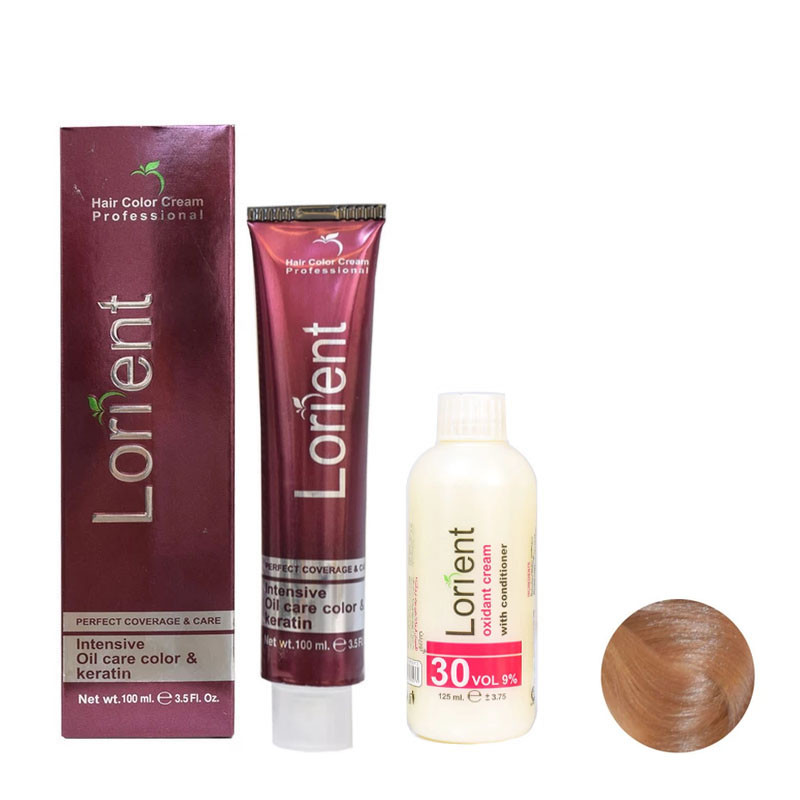 رنگ مو لورینت شماره NS6 7.47 حجم 100 میلی لیتر رنگ کاراملی به همراه اکسیدان مدل 2 نه درصدی حجم 125 میلی لیتر