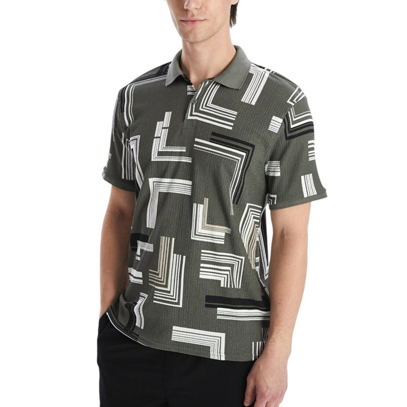 پولوشرت آستین کوتاه مردانه ال سی وایکیکی مدل اسلیم افکت Lego رنگ زیتونی