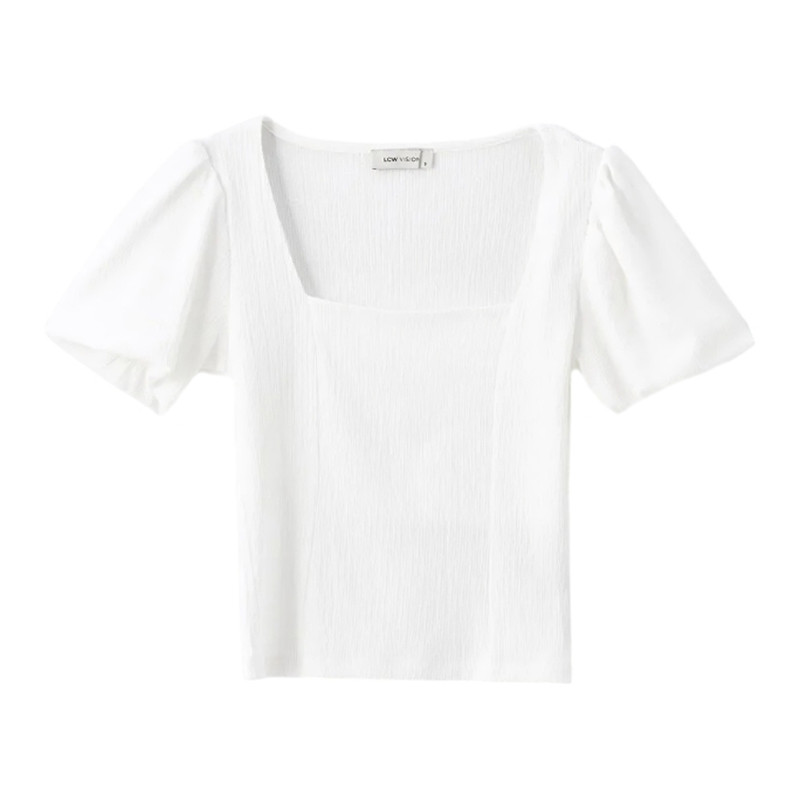 بلوز آستین کوتاه زنانه ال سی وایکیکی مدل اسلیم افکت رنگ سفید