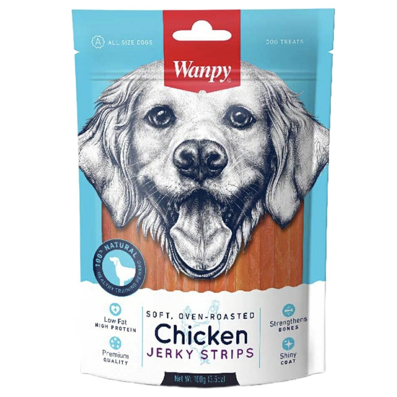 غذای تشویقی سگ ونپی مدل chicken jerky strips وزن 100 گرم