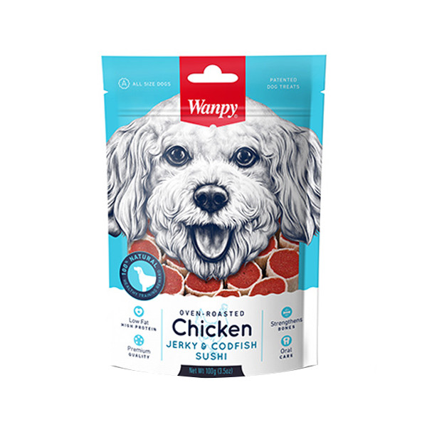تشویقی سگ ونپی مدل Chicken Jerky & Codfish Sushi وزن 100 گرم