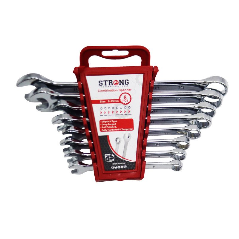 آچار یکسر تخت و یکسر رینگی استرانگ مدل YP-8-19MM مجموعه 8 عددی