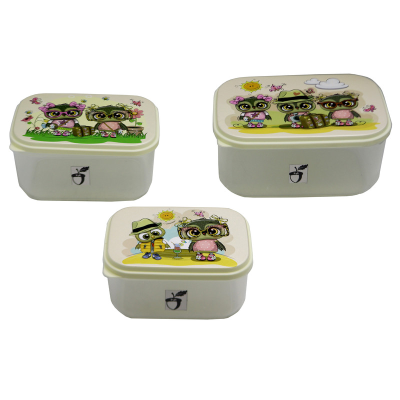 ظرف نگهدارنده مدل بلوط طرح جغد گردشگر کد YP-MOSTATIL-03 مجموعه 3 عددی