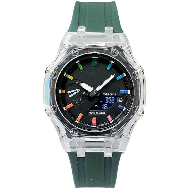 ساعت مچی عقربه‌ای کوارتز مدل دو زمانه کرنومتردار موتور پمپی کد 66