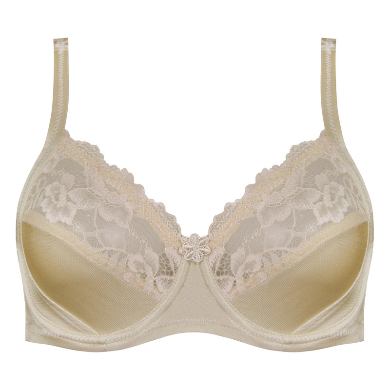 سوتین زنانه پانیذ مدل فنردار گیپور گلدار کد 66308 رنگ کرم