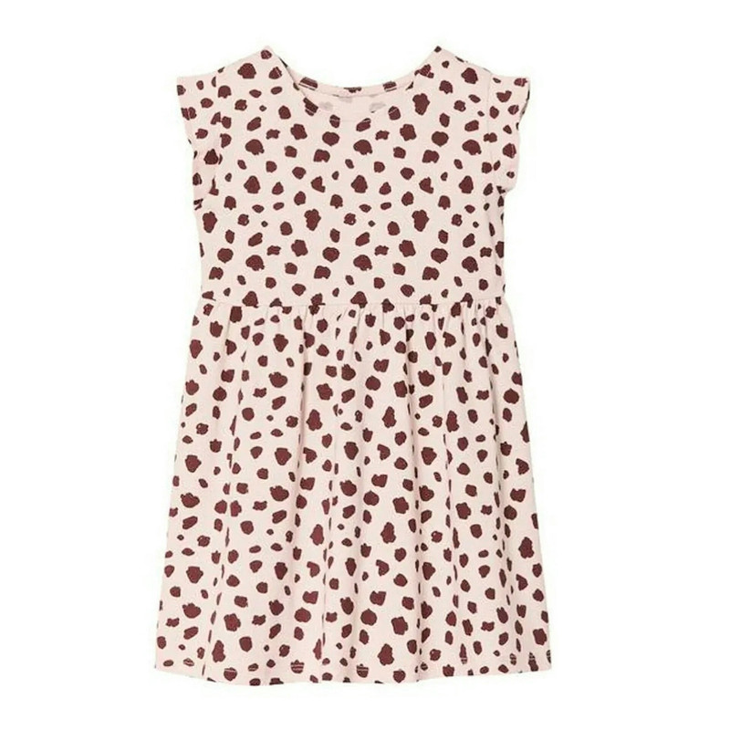 پیراهن بدون آستین یقه گرد دخترانه لوپیلو مدل پلنگی ساحلی رنگ کرم