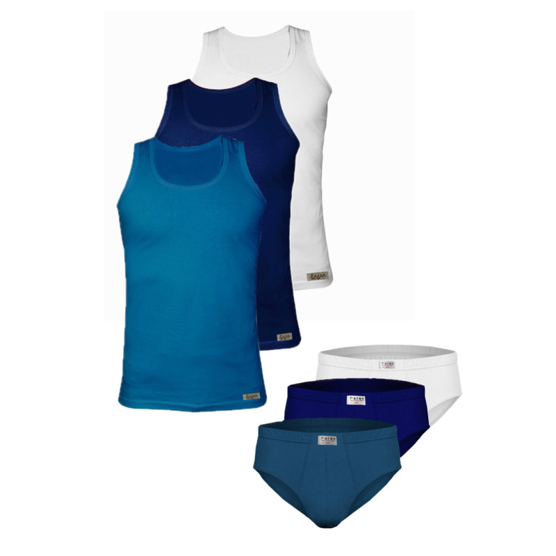ست شورت و زیرپوش رکابی مردانه تولیدی پاران مدل نخ پنبه خالص صادراتی مجموعه 3 عددی