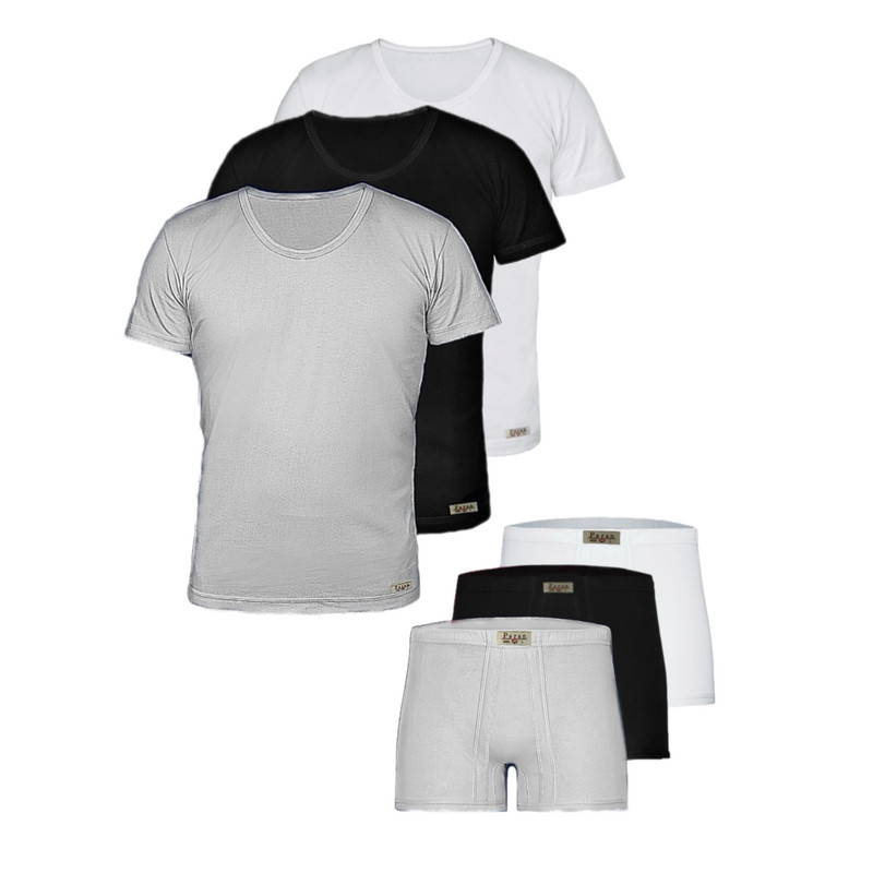 ست شورت و زیرپوش مردانه تولیدی پاران مدل نخ پنبه خالص صادراتی مجموعه 3 عددی
