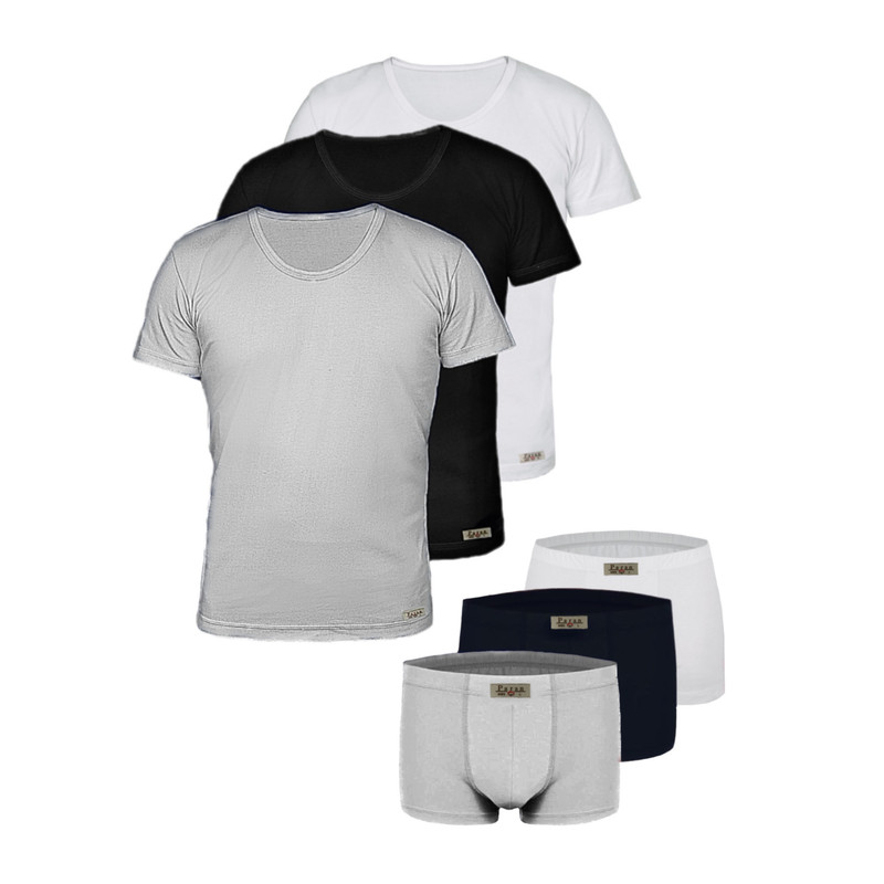 ست شورت و زیرپوش مردانه تولیدی پاران مدل نخ پنبه خالص صادراتی مجموعه 3 عددی