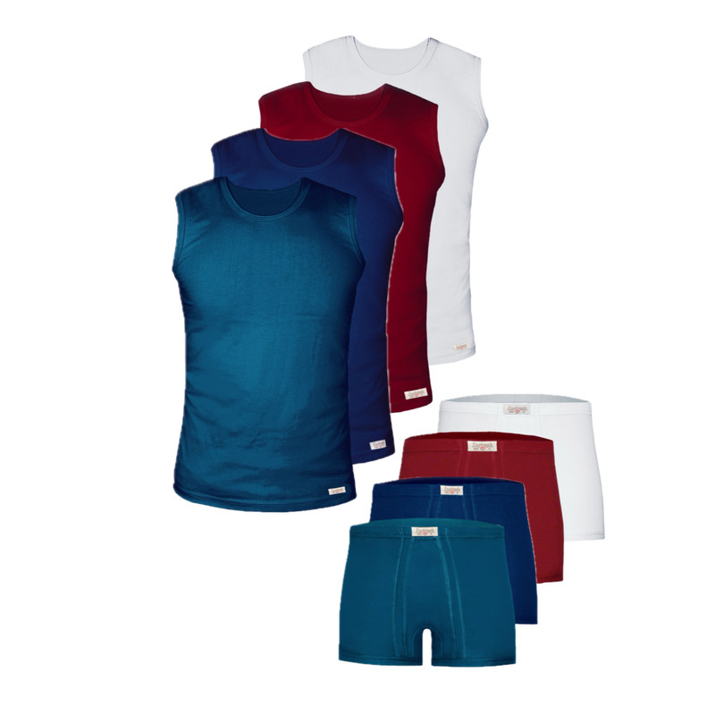 ست شورت و زیرپوش آستین حلقه مردانه پنبینه مدل نخ پنبه خالص صادراتی مجموعه 4 عددی