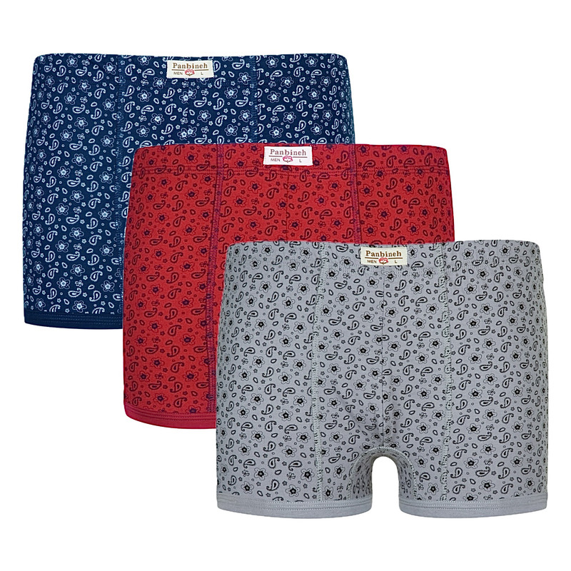 شورت مردانه پنبینه مدل نخ پنبه خالص طرح ترمه مجموعه 3 عددی