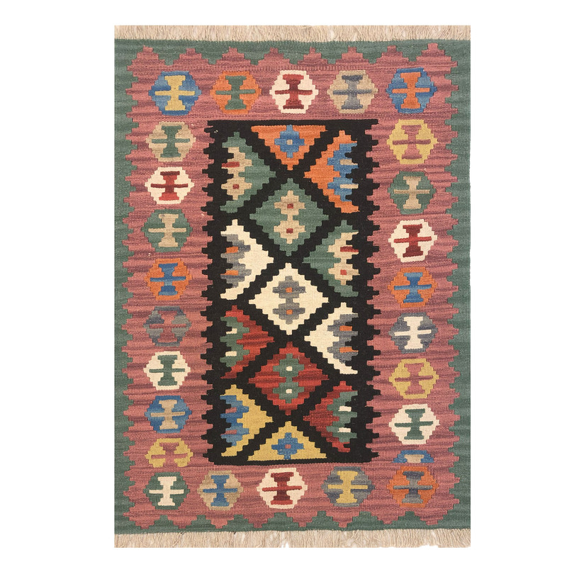 گلیم دستبافت یک متری مدل قشقایی طرح الوان کد 1258098