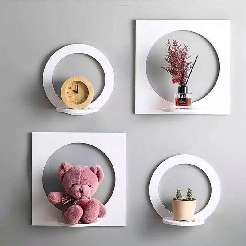 شلف دیواری خونه خاص مدل دایره مربع مجموعه 4 عددی