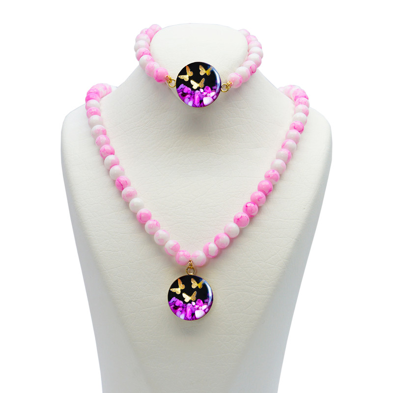 نیم ست زنانه آلتین هنر بزازیان مدل روکش طلا سه پروانه صورتی