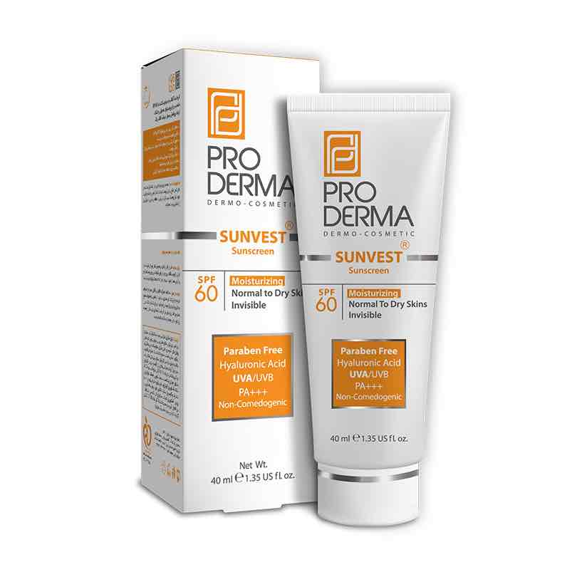 کرم ضد آفتاب و مرطوب کننده spf60 مناسب پوست های معمولی و خشک فاقد رنگ پرودرما