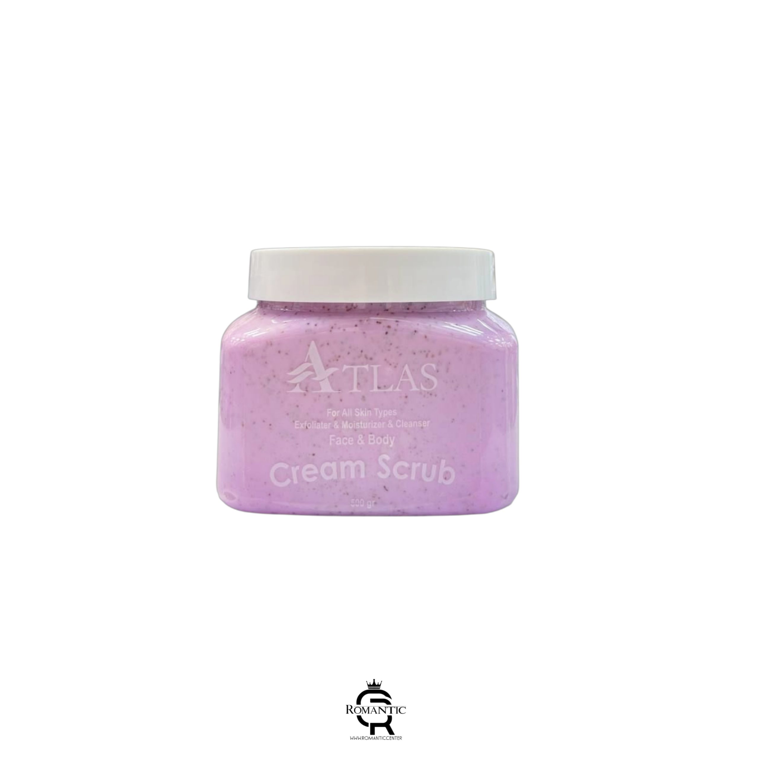 اسکراب صورت و بدن کرمی 500 گرمی بنفش اطلس
