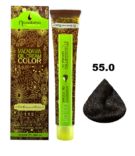 رنگ موی ماکادامیا شماره 55.0 حجم 100 میلی لیتر رنگ قهوه ای روشن قوی