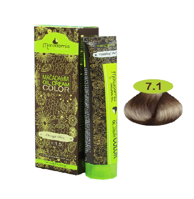 رنگ مو ماکادامیا (Macadamia) شماره 7.1 رنگ بلوند دودی حجم 100 میلی‌لیتر