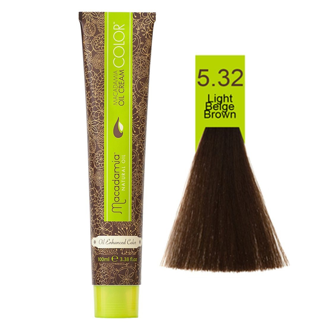 رنگ موی ماکادامیا شماره 5.32 حجم 100 میلی لیتر رنگ بژ قهوه ای روشن