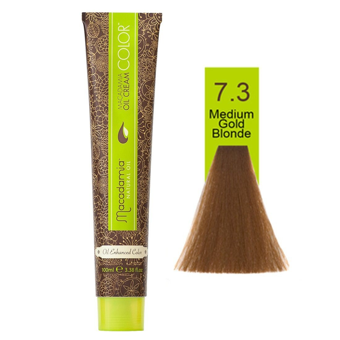 رنگ موی فاقد آمونیاک ماکادمیا شماره 7.3 حجم 100 میلی لیتر رنگ بلوند طلایی متوسط