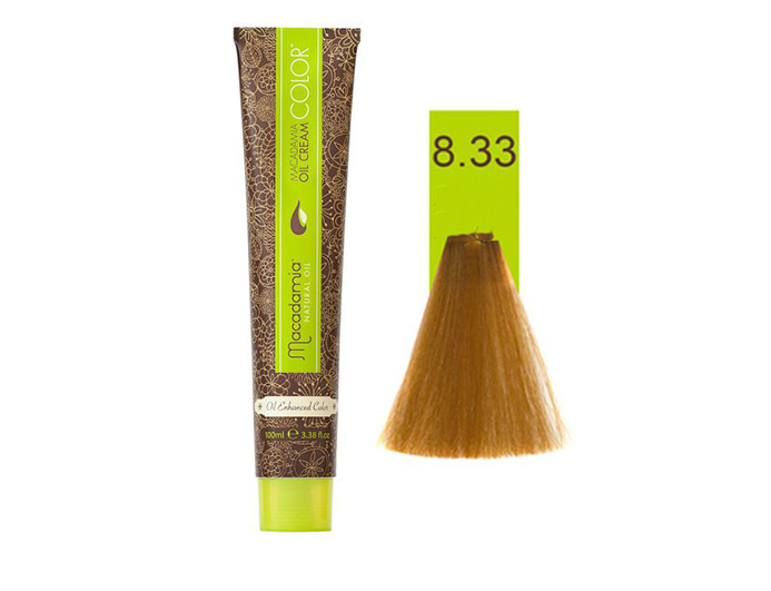 رنگ موی فاقد آمونیاک ماکادمیا شماره 8.33 حجم 100 میلی لیتر رنگ بلوند عسلی روشن