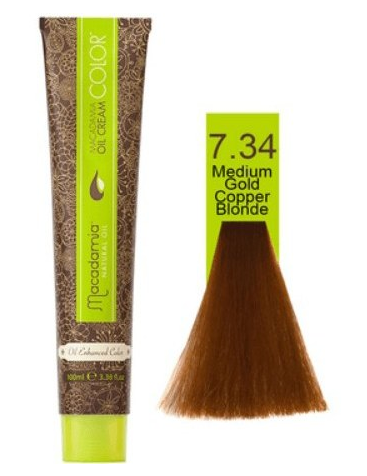 رنگ مو ماکادامیا شماره7.34 رنگ بلوند تنباکویی حجم 100میل macadamia