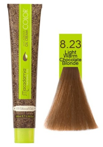 رنگ موی ماکادامیا شماره 8.23 حجم 100 میلی لیتر رنگ بلوند شکلاتی روشن