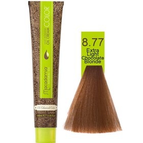 رنگ موی فاقد آمونیاک ماکادمیا شماره 8.77 حجم 100 میلی لیتر رنگ بلوند کاکائویی متوسط