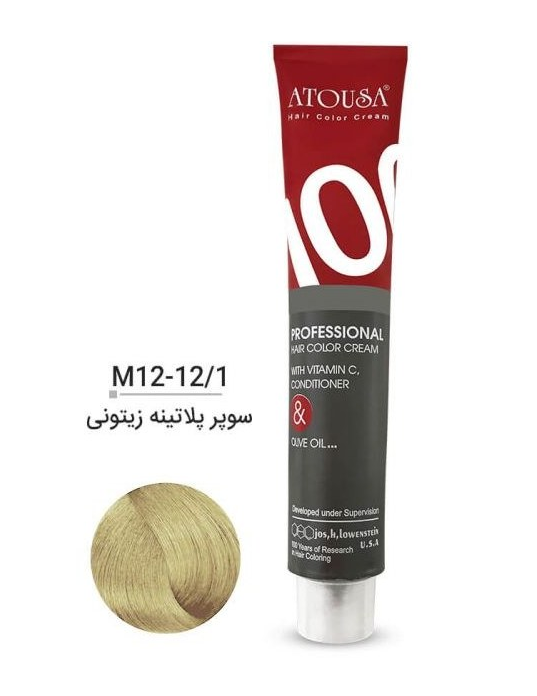 رنگ موی آتوسا 100 شماره M12-12.1 سوپر پلاتینه زیتونی Atousa Color