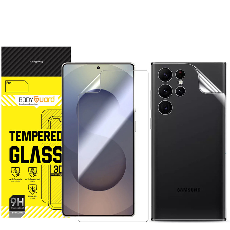 محافظ صفحه نمایش شفاف بادیگارد مدل Hydrogel 2 مناسب برای گوشی موبایل سامسونگ Galaxy S25 Ultra به همراه محافظ پشت گوشی
