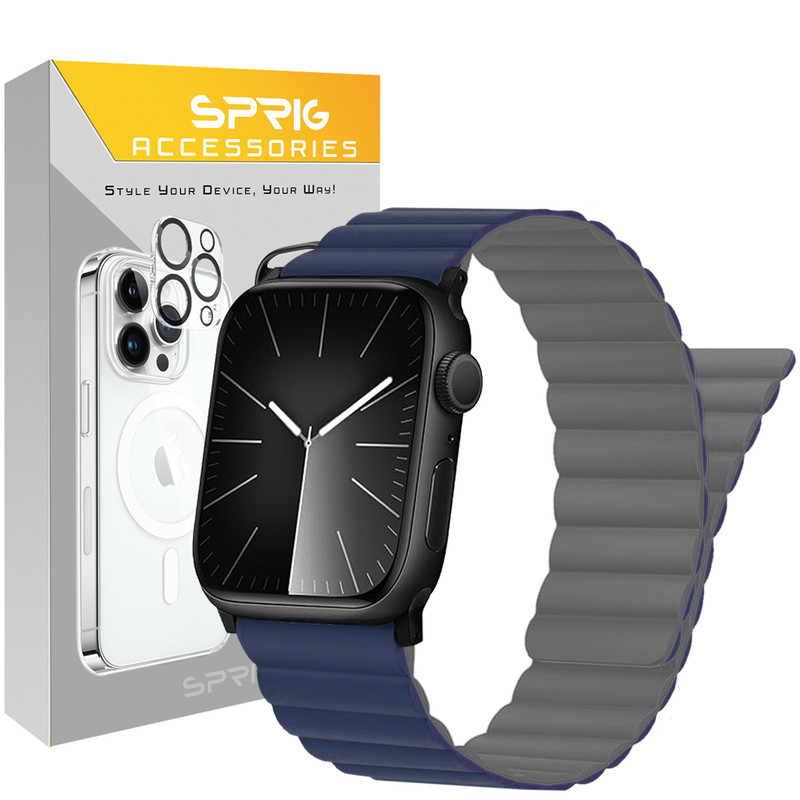 بند اسپریگ مدل Silicone Magnetic Link BK مناسب برای اپل واچ سری Se/1/2/3/4/5/6/7/8/9/Ultra/Ultra2 سایز 42/44/45 میلی متری