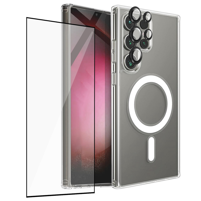 کاور اسپریگ مدل Magsafe Full Ring مناسب برای گوشی موبایل سامسونگ Galaxy S25 Ultra به همراه محافظ صفحه نمایش گوشی و محافظ لنز دوربین