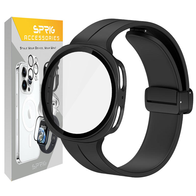 بند اسپریگ مدل Silic Mag GuardGLS W8 مناسب برای ساعت هوشمند سامسونگ Galaxy Watch 8 44mm به همراه کاور
