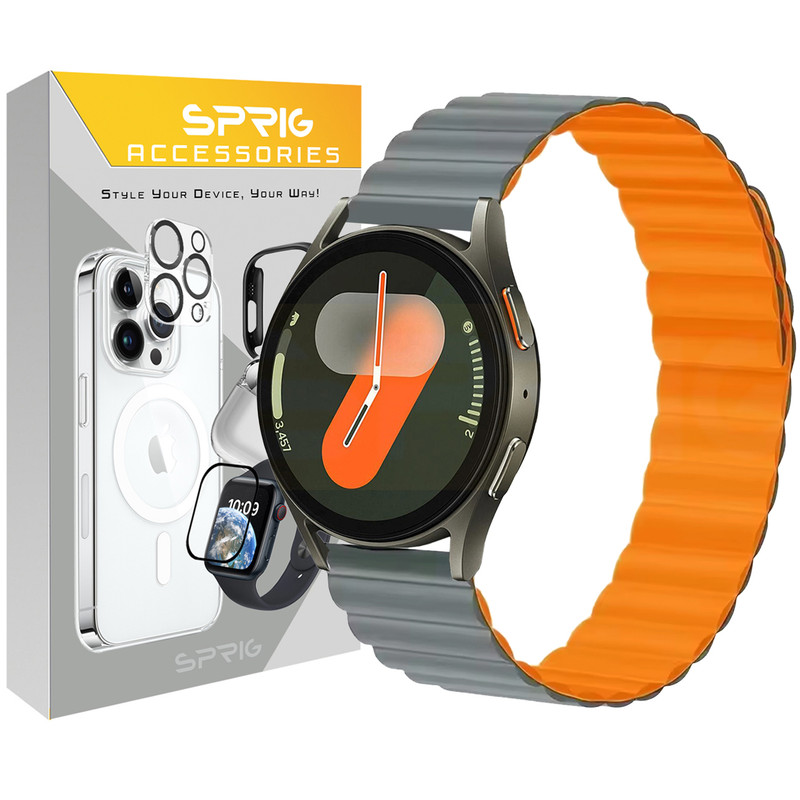 بند اسپریگ مدل Silicone Magnetic Link GRY مناسب برای ساعت هوشمند سامسونگ Galaxy Watch 4/5/6/7/FE سایز 40/43/44/46/47 میلی متری