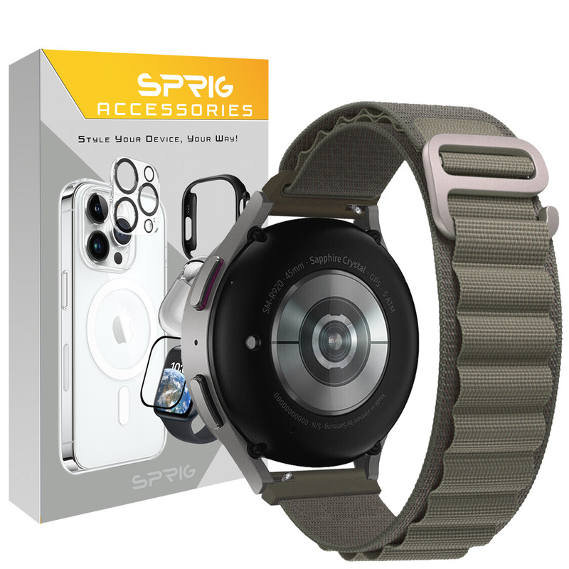 بند اسپریگ مدل Army Alpine مناسب برای ساعت هوشمند سامسونگ Galaxy Watch 4/5/6/7/FE سایز 40/43/44/46/47 میلی متری