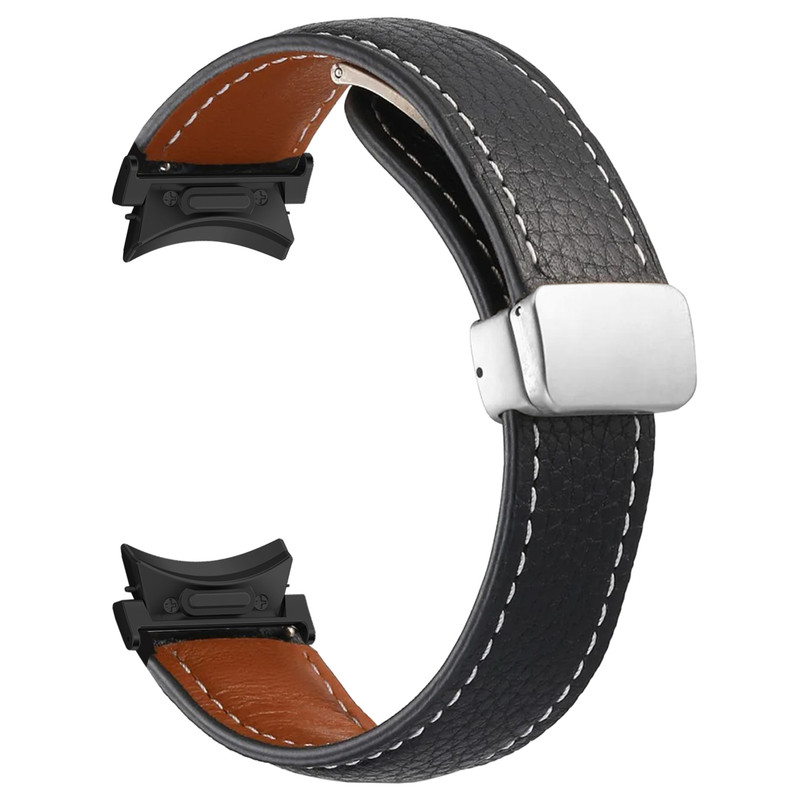 بند اسپریگ مدل Leather Mag-BK ORG مناسب برای ساعت هوشمند سامسونگ Galaxy Watch 7 40mm 