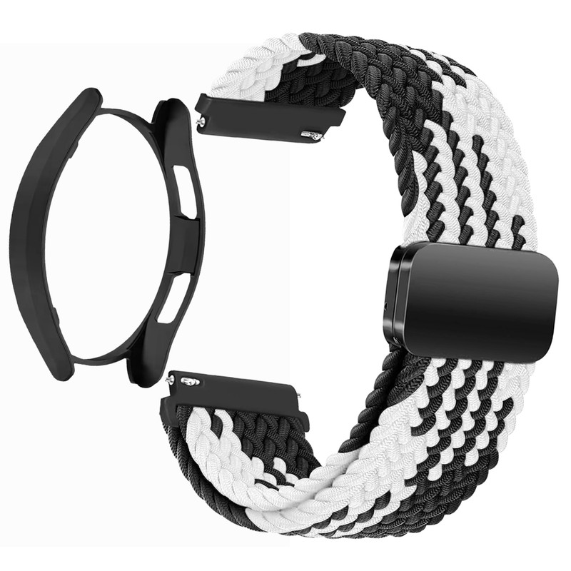 بند اسپریگ مدل Braided MAG BL-WH مناسب برای ساعت هوشمند سامسونگ Galaxy Watch 6 Classic 43mm به همراه کاور