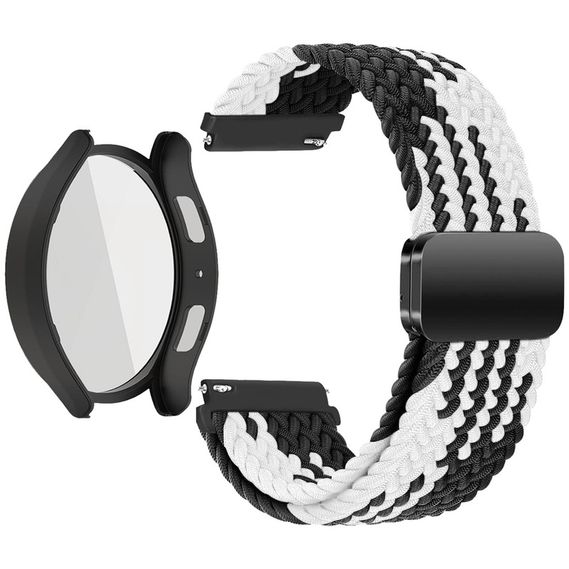 بند اسپریگ مدل Braided MAG BL-WH مناسب برای ساعت هوشمند سامسونگ GalaxyWatch 4 40mm / Watch 5 40mm به همراه کاور
