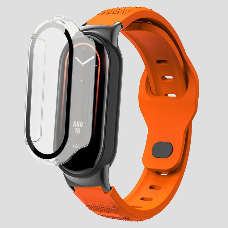 بند اسپریگ مدل Spig Clear Guard مناسب برای ساعت هوشمند شیائومی Mi band 8 به همراه کاور