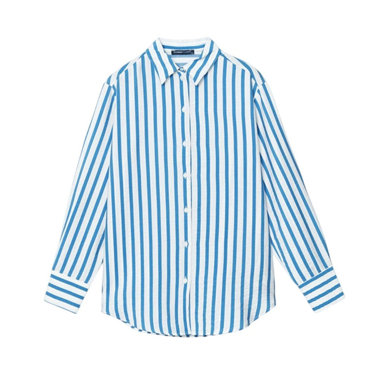 شومیز آستین بلند یقه برگردان زنانه ال سی وایکیکی مدل سوپرپنبه اسلیم افکت