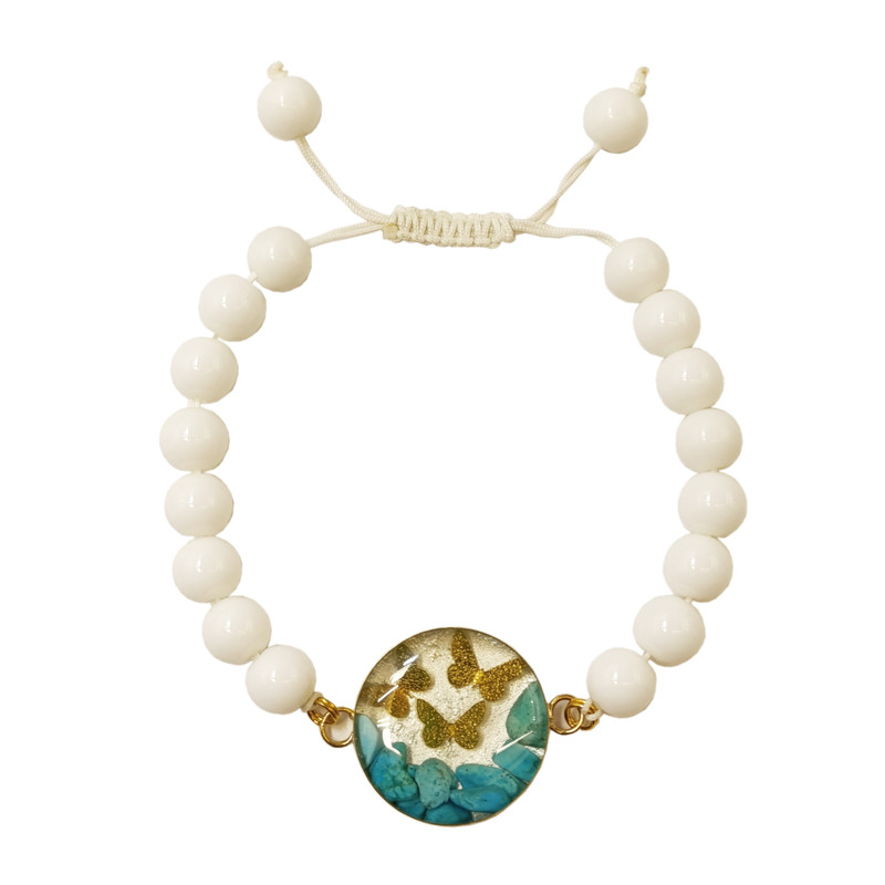 دستبند سنگی زنانه آلتین هنر مدل روکش طلا سه پروانه