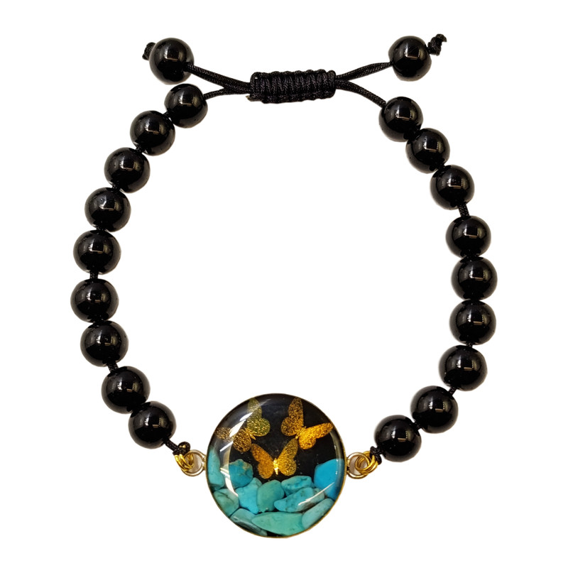 دستبند سنگی زنانه آلتین هنر مدل روکش طلا سه پروانه