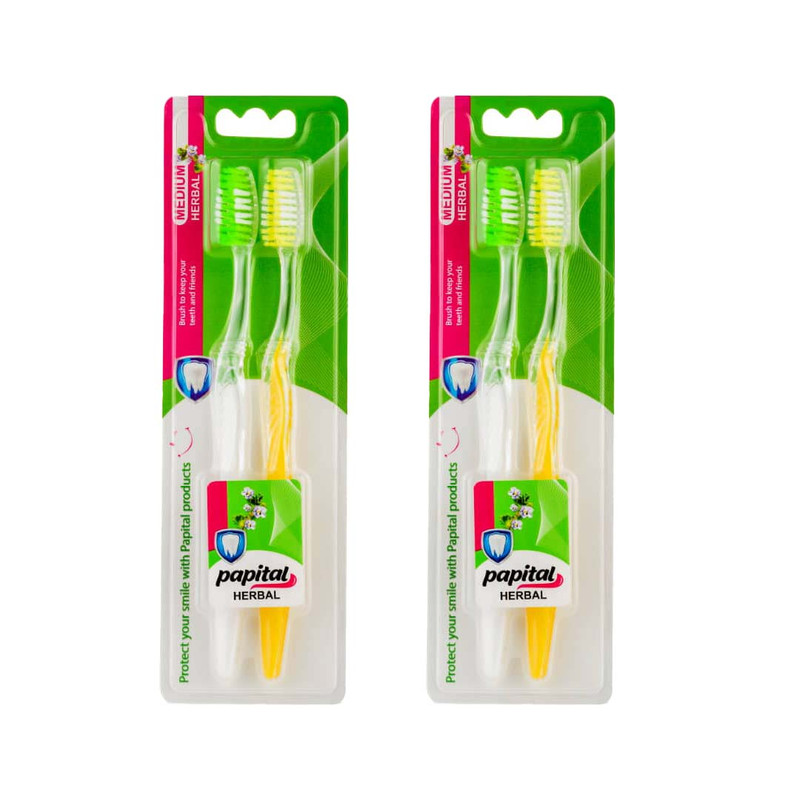 مسواک پاپیتال مدل کریستال با برس متوسط بسته 2 عددی