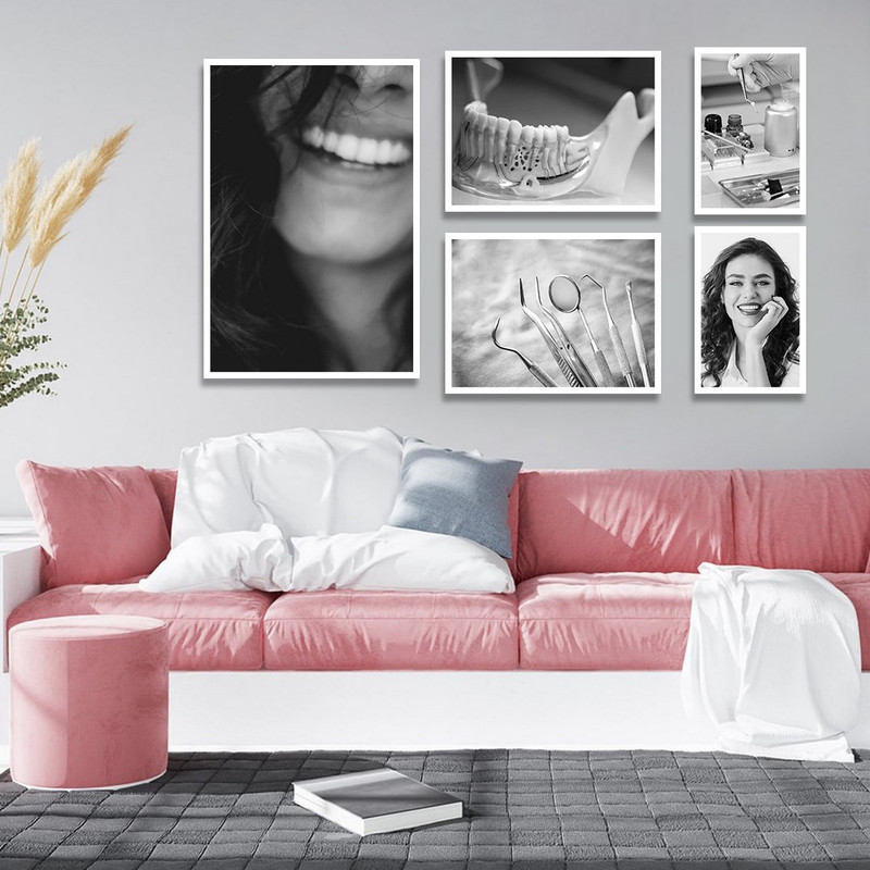 تابلو بکلیت طرح لبخند و مطب دندانپزشکی مدل W-1322 مجموعه 5 عددی