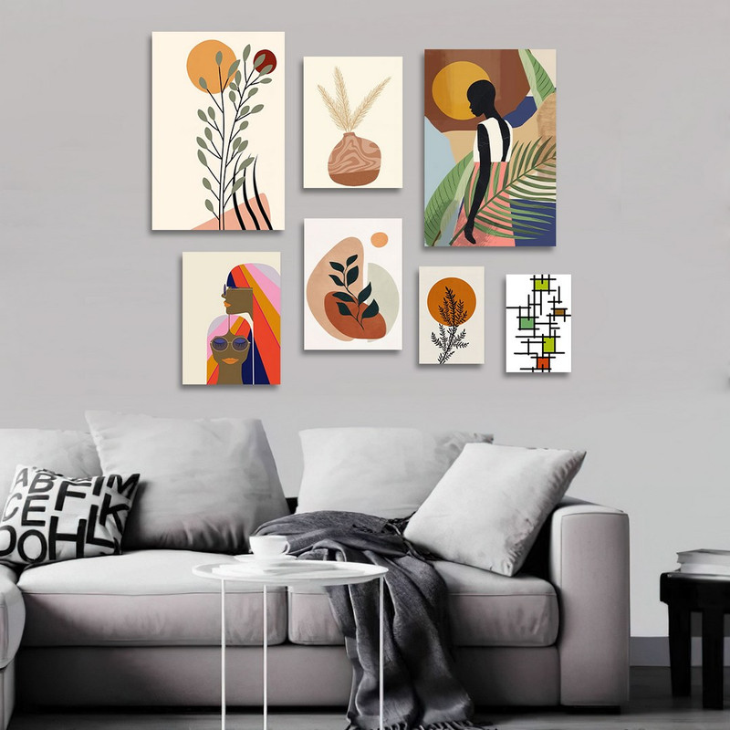 تابلو شاسی بکلیت طرح نقاشی دکوری مدرن سبک مینیمال مدل SH-1475 مجموعه 7 عددی