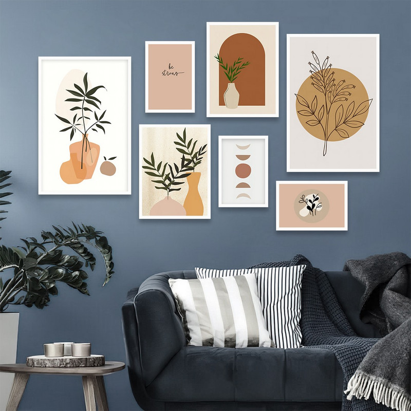 تابلو بکلیت طرح مینیمال گل و گلدان مدل W-713 مجموعه 7 عددی